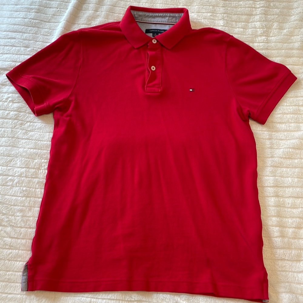 Red Collared Tommy Hilfiger Short Sleeve Shirt
